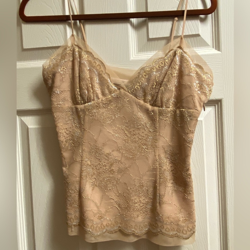 BCBG Gold Lace Silk Camisole Size Small